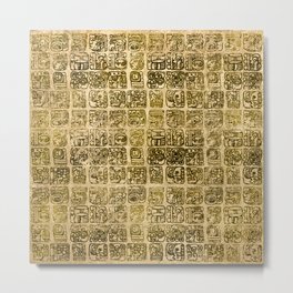 Mayan and aztec glyphs gold on vintage texture Metal Print