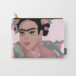 Frida Khalo & Pink Flowers Carry-All Pouch