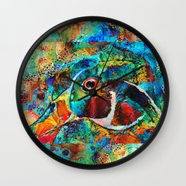 Farmhouse Colorful Duck Art by Sharon Cummings Wall Clock