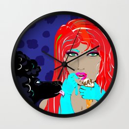 "Black Poodle" Paulette Lust's Original, Contemporary, Whimsical, Colorful Art  Wall Clock