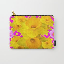 Colorful Fuchsia Pink Roses & Gold Daffodils Carry-All Pouch