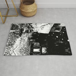 Cafe Terrace at Night By Vincent Van Gogh in Black and White Rug