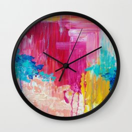 ELATED - Beautiful Bright Colorful Modern Abstract Painting Wild Rainbow Pastel Pink Color Wall Clock