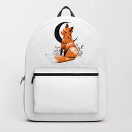Geometric Fox and Crescent Moon Green Background Backpack