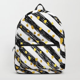 Seamless pattern black linear stripes and golden confetti circle Backpack
