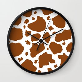 cocoa milk chocolate brown and white cow spots animal print Wall Clock