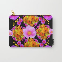 Wild Pink & Fuchsia Roses Daffodil Grey Pattern Carry-All Pouch